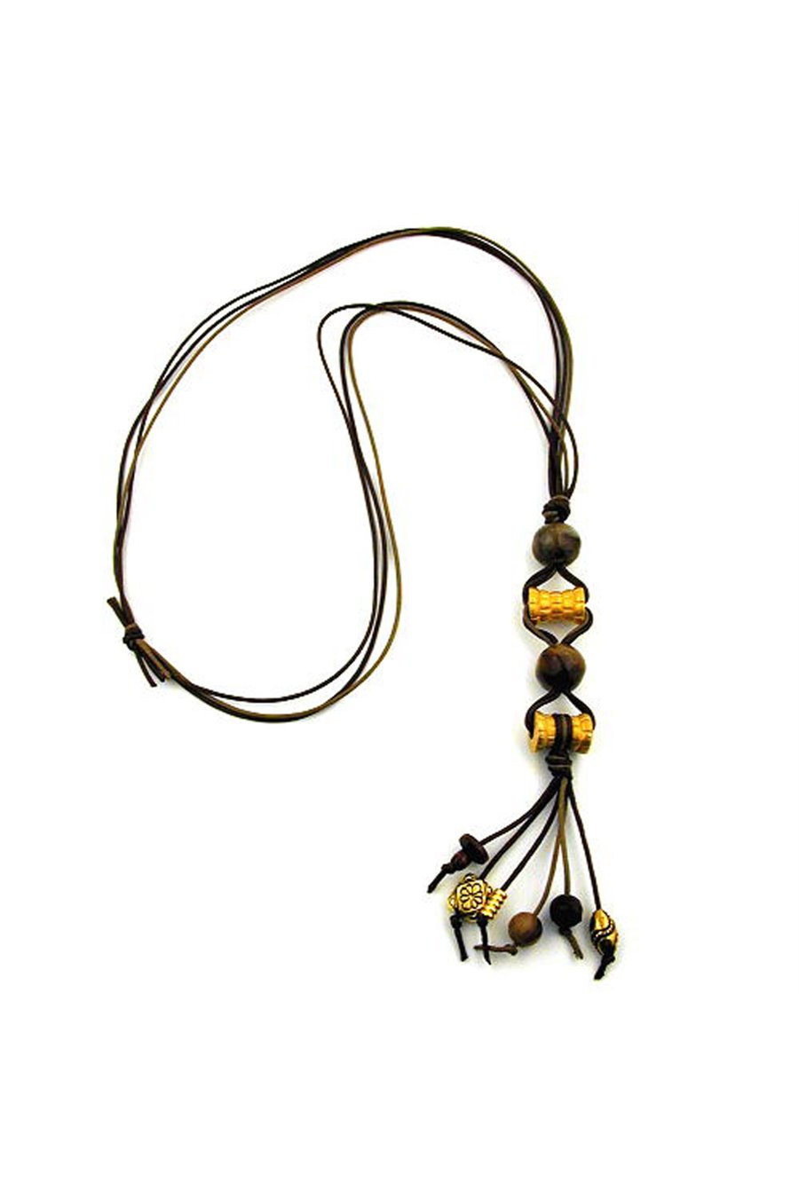 NECKLACE GOLD-COLOURED/ BROWN BEADS FANTASY DESIGN