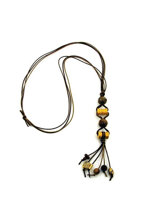 NECKLACE GOLD-COLOURED/ BROWN BEADS FANTASY DESIGN