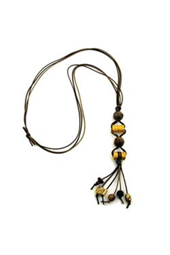 NECKLACE GOLD-COLOURED/ BROWN BEADS FANTASY DESIGN