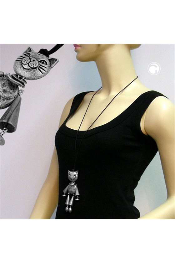 NECKLACE CAT SILVER-ANTIQUE 90CM