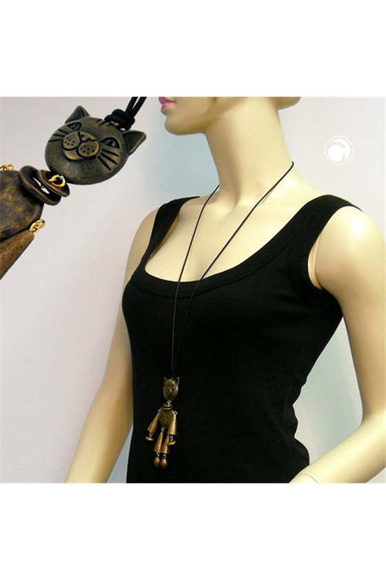 NECKLACE CAT VINTAGE BRASS 90CM