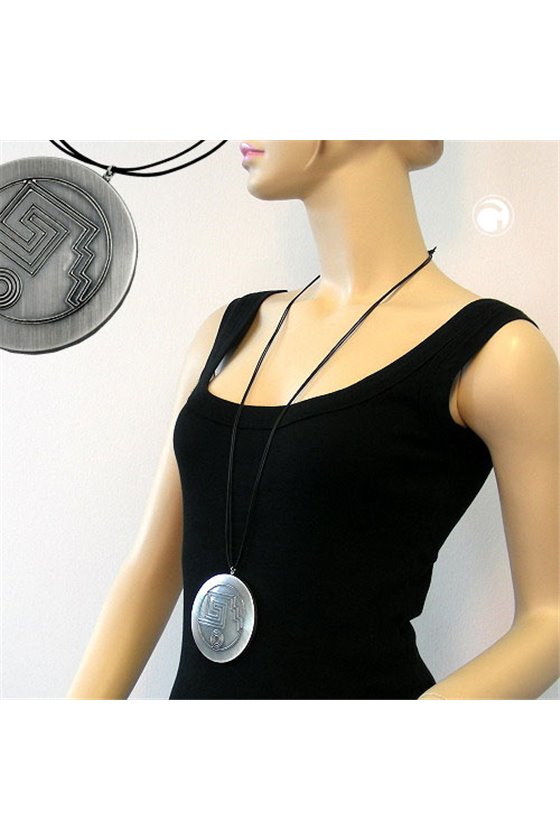 NECKLACE OXID-SILVER AMULET BLACK CORD 100CM