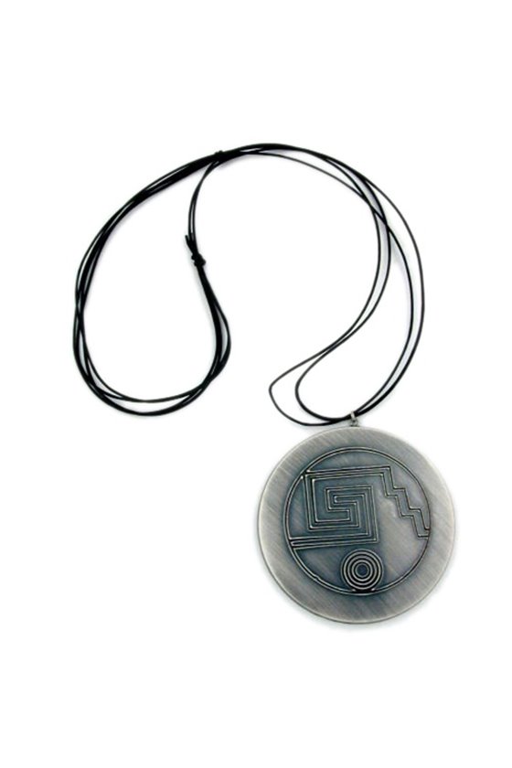 NECKLACE OXID-SILVER AMULET BLACK CORD 100CM