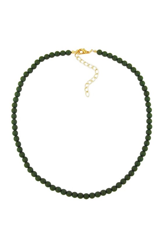 NECKLACE BEADS 6MM OLIVE/ DULL