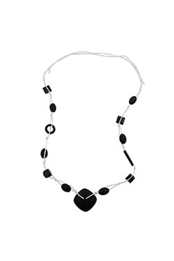 NECKLACE BLACK BEADS WHITE CORD