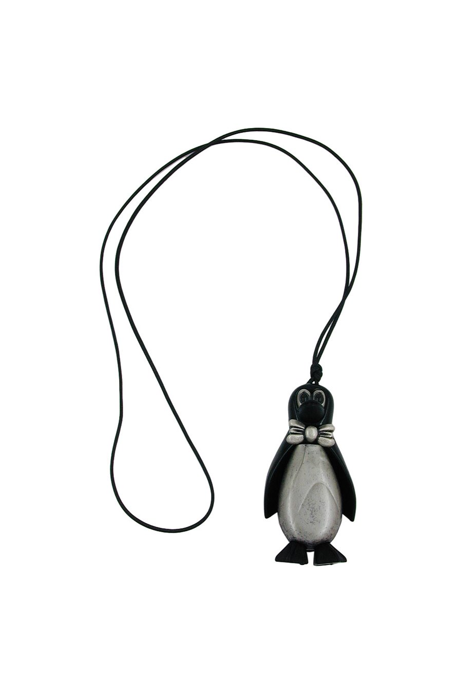 NECKLACE PENGUIN BLACK ANTIQUE-SILVER 90CM