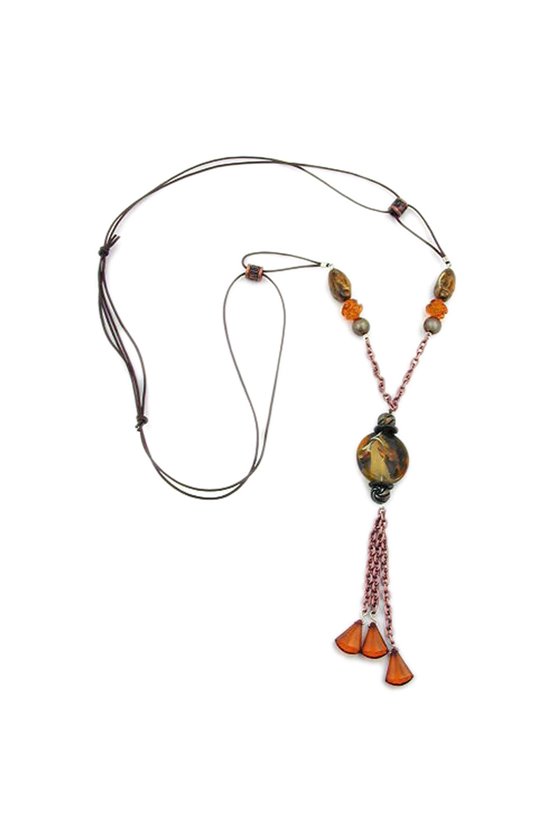 NECKLACE BROWN/COPPER/ORANGE COLOURED BEADS