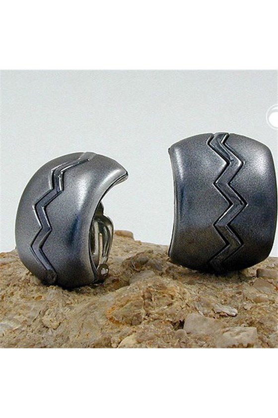 EARRING CLIP-ON HALF-HOOP GREY SHINY