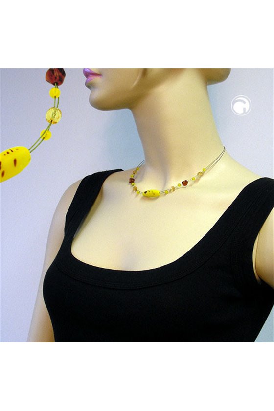 NECKLACE GLASS BEADS OLIVE YELLOW BROWN