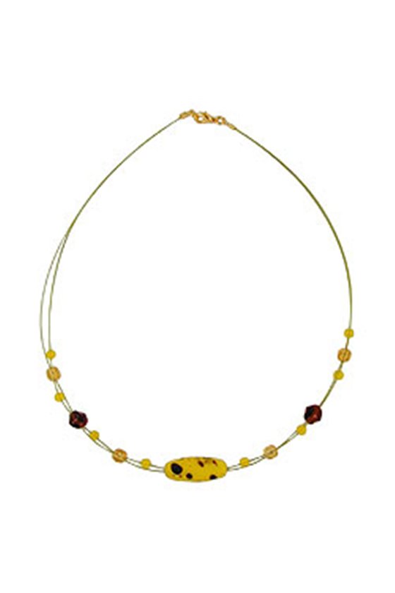 NECKLACE GLASS BEADS OLIVE YELLOW BROWN