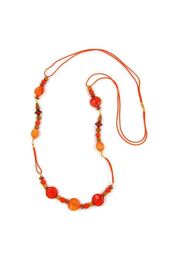 NECKLACE BEADS RED-ORANGE OCHRE