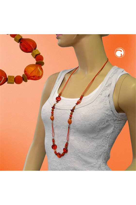 NECKLACE BEADS RED-ORANGE OCHRE