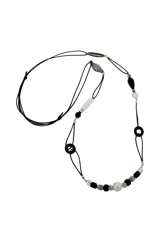 NECKLACE BLACK & WHITE BEADS 105CM