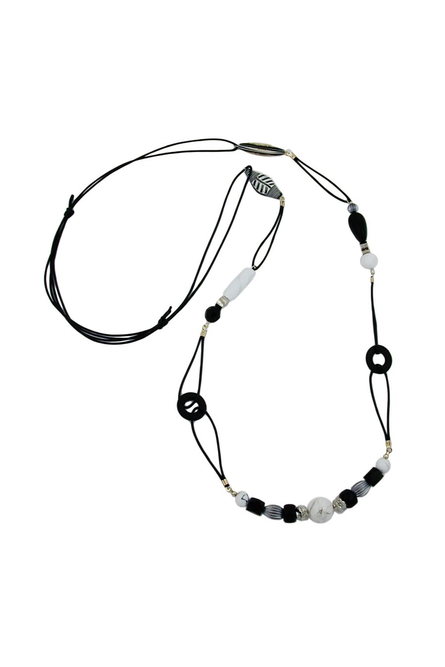 NECKLACE BLACK & WHITE BEADS 105CM