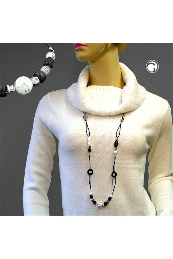 NECKLACE BLACK & WHITE BEADS 105CM