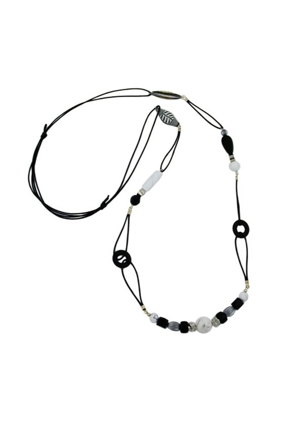 NECKLACE BLACK & WHITE BEADS 105CM
