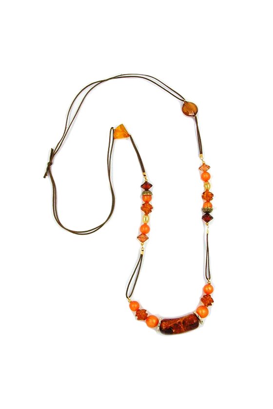 NECKLACE BEADS BROWN-ORANGE 90CM