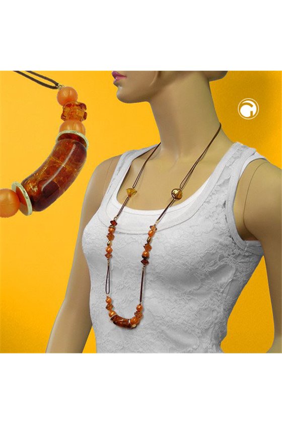 NECKLACE BEADS BROWN-ORANGE 90CM