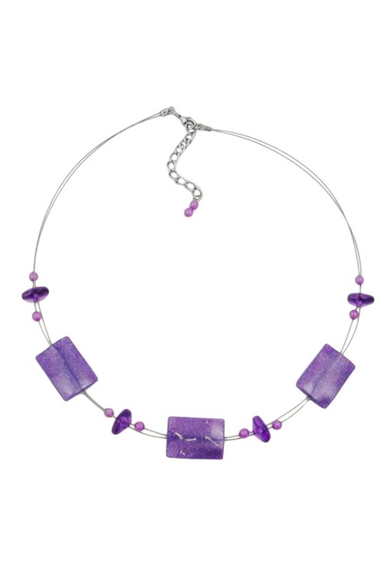 NECKLACE SHINY LILAC RECTANGLE BEADS ON COATED FLEXIBLE WIRE 45CM