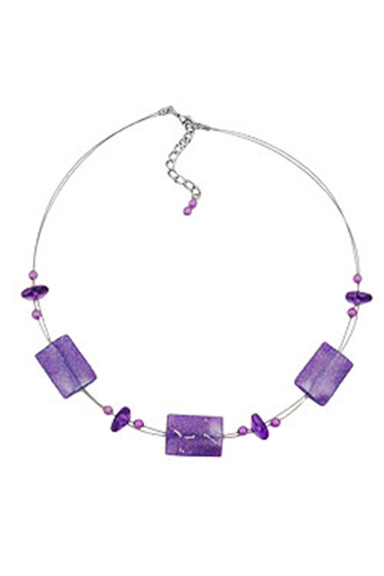 NECKLACE SHINY LILAC RECTANGLE BEADS ON COATED FLEXIBLE WIRE 45CM