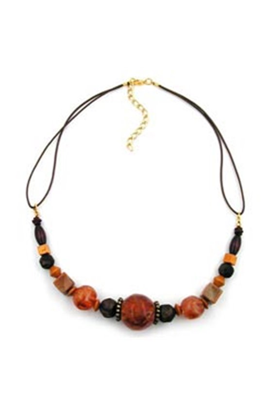 NECKLACE BROWN/ORANGE/ OCHRE BEADS