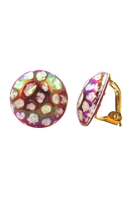 CLIP-ON EARRING ROUND RED WHITE COLOR EFFECT 16MM