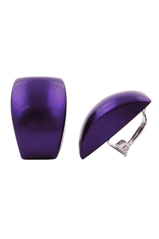 CLIP-ON EARRING TRAPEZIUM DARK PURPLE SILKY