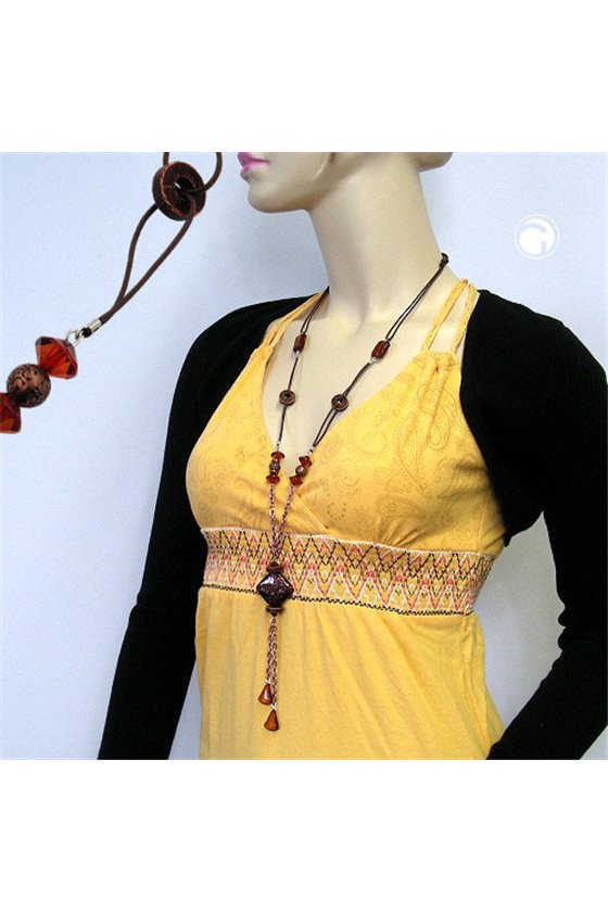 NECKLACE SQUARE BEAD BLACK/COPPER/BROWN COLOURED