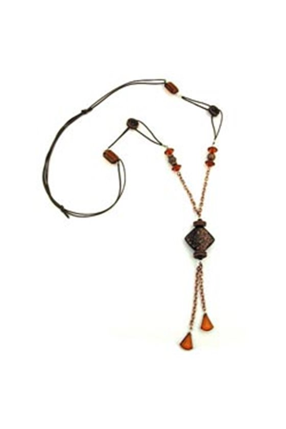 NECKLACE SQUARE BEAD BLACK/COPPER/BROWN COLOURED