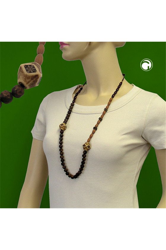 NECKLACE BROWN BEADS DIFFERENT SHAPES AND COLOUR TONES