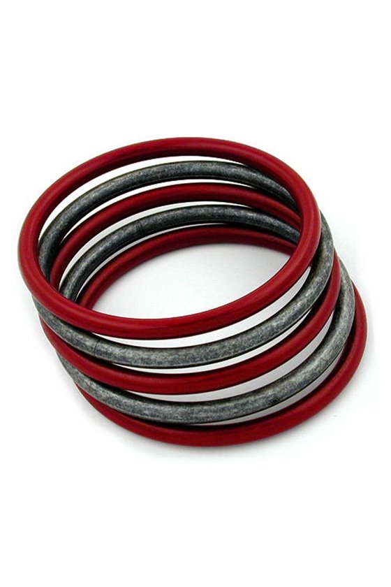 SET OF 5 BANGLE RED SILVER GREY