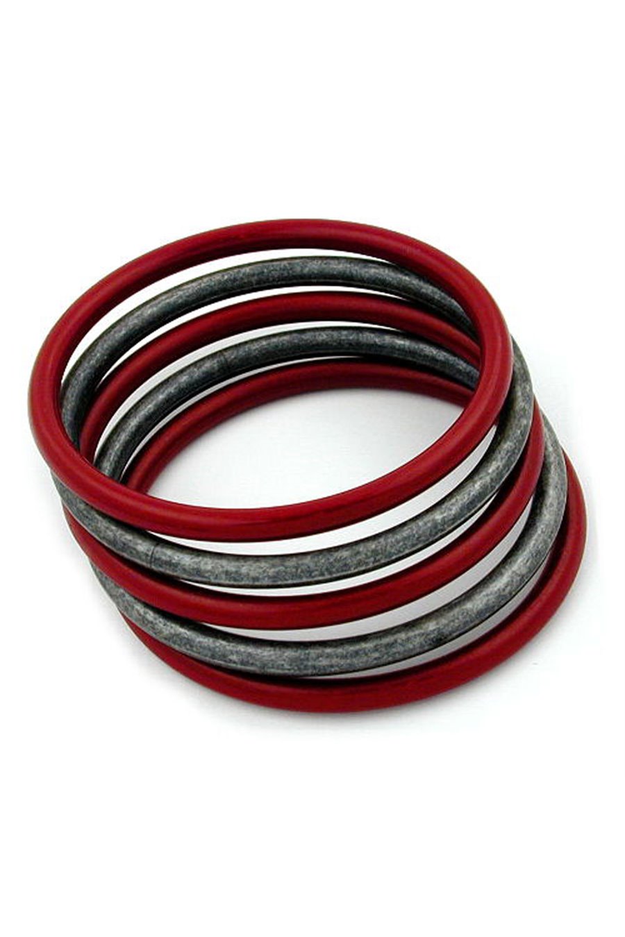 SET OF 5 BANGLE RED SILVER GREY