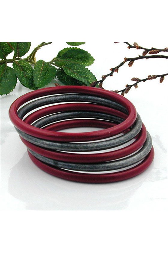 SET OF 5 BANGLE RED SILVER GREY
