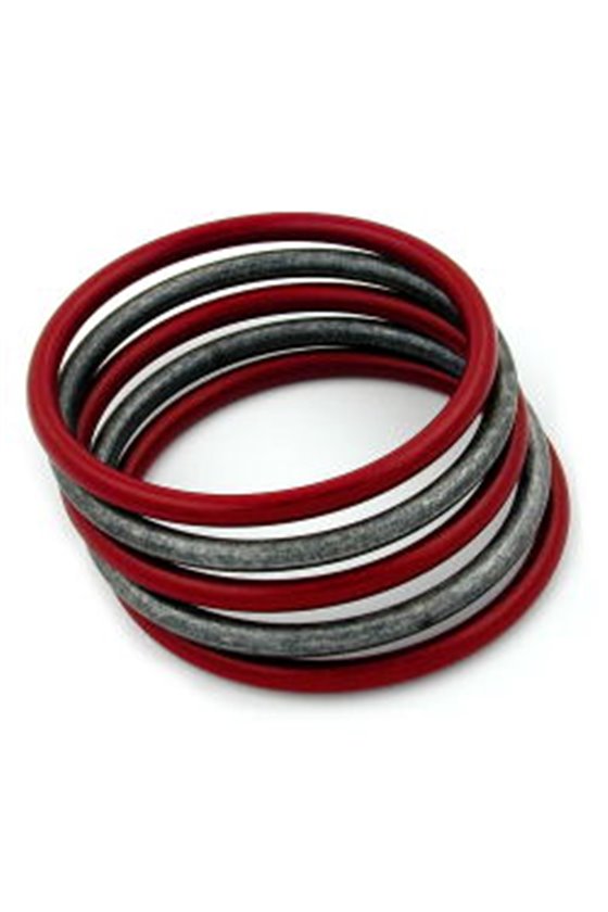 SET OF 5 BANGLE RED SILVER GREY