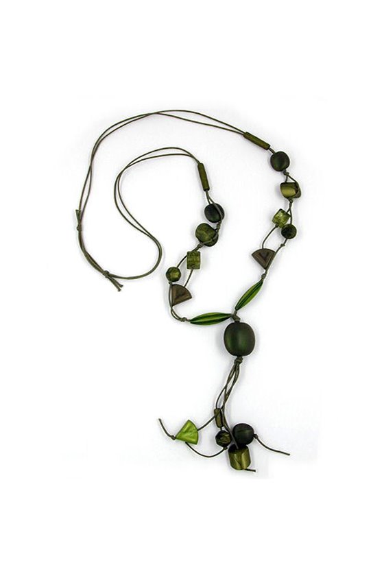 NECKLACE BEADS GREEN-BROWN 95CM