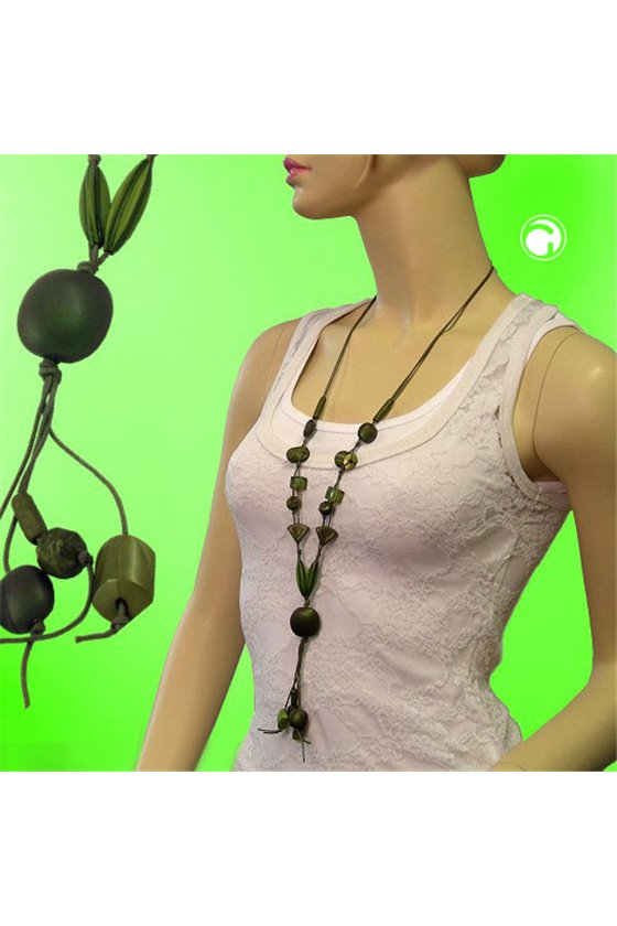 NECKLACE BEADS GREEN-BROWN 95CM