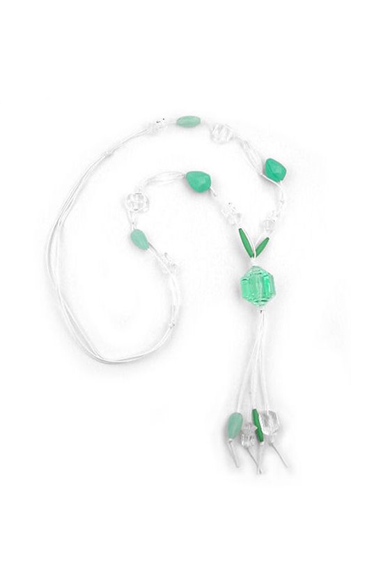 NECKLACE BEADS MINT & WHITE 100CM