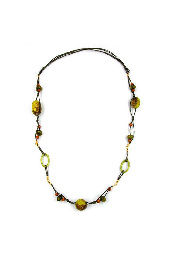 NECKLACE BEADS GREEN-OLIVE 95CM