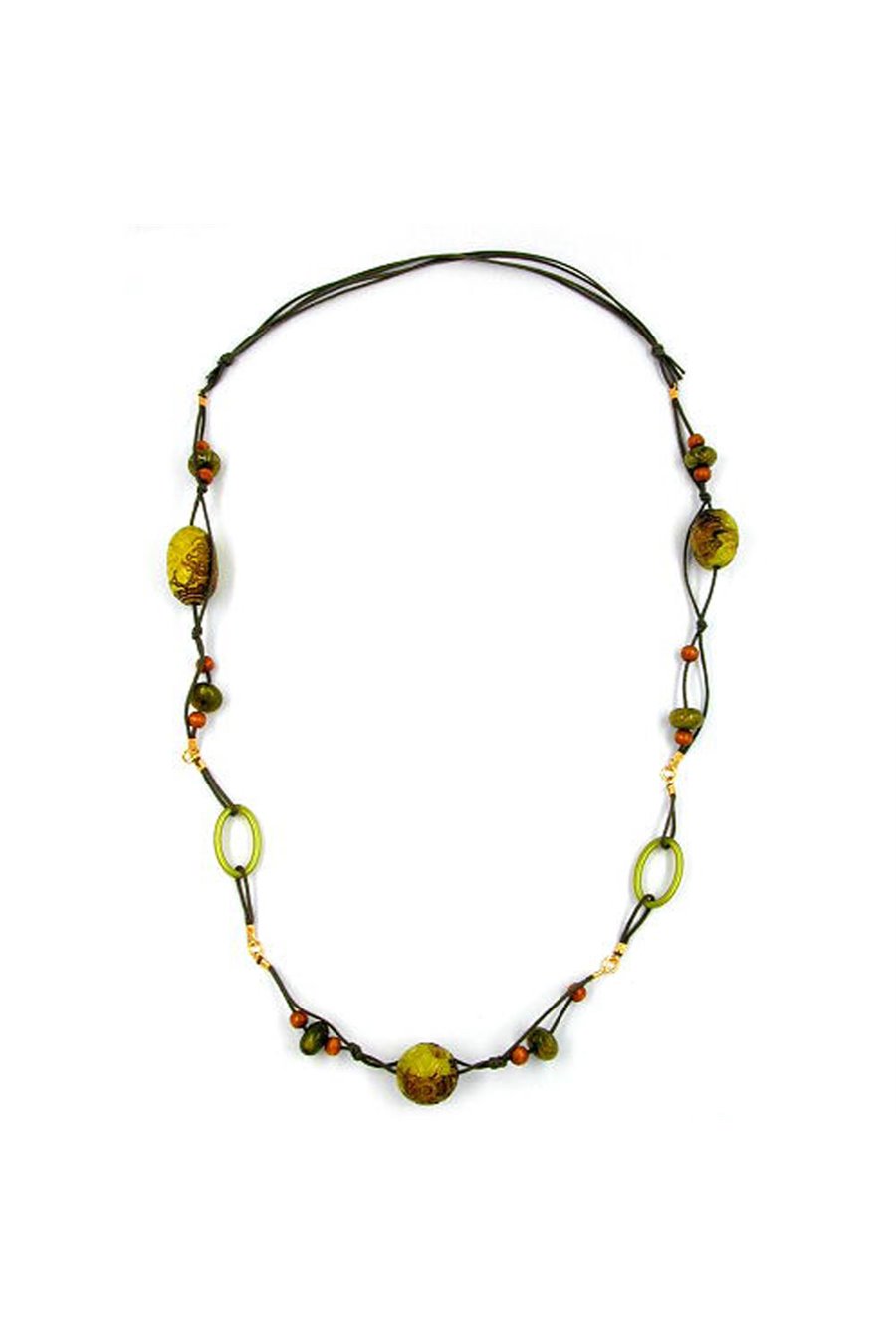 NECKLACE BEADS GREEN-OLIVE 95CM