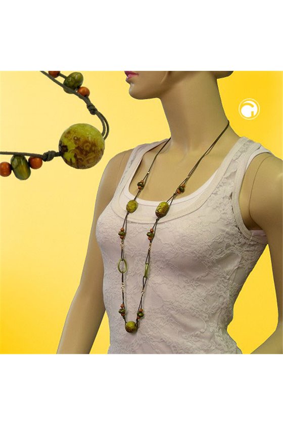 NECKLACE BEADS GREEN-OLIVE 95CM