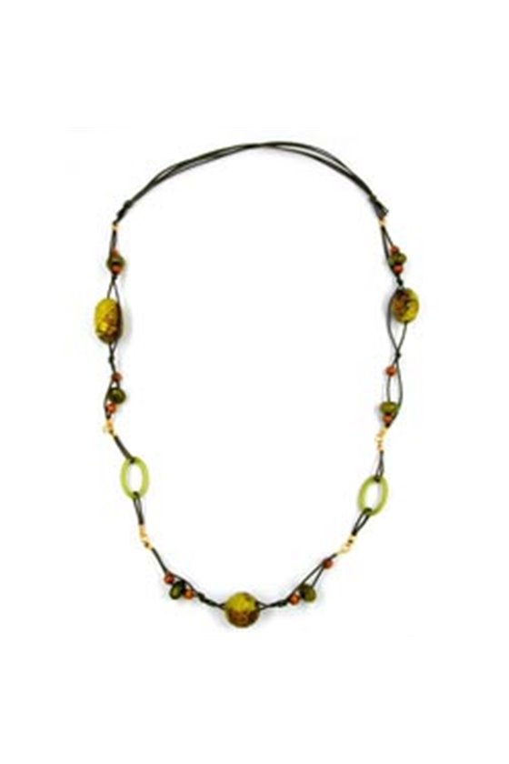 NECKLACE BEADS GREEN-OLIVE 95CM
