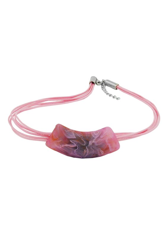 NECKLACE TUBE FLAT CURVED LILAC-FUCHSIA 50CM