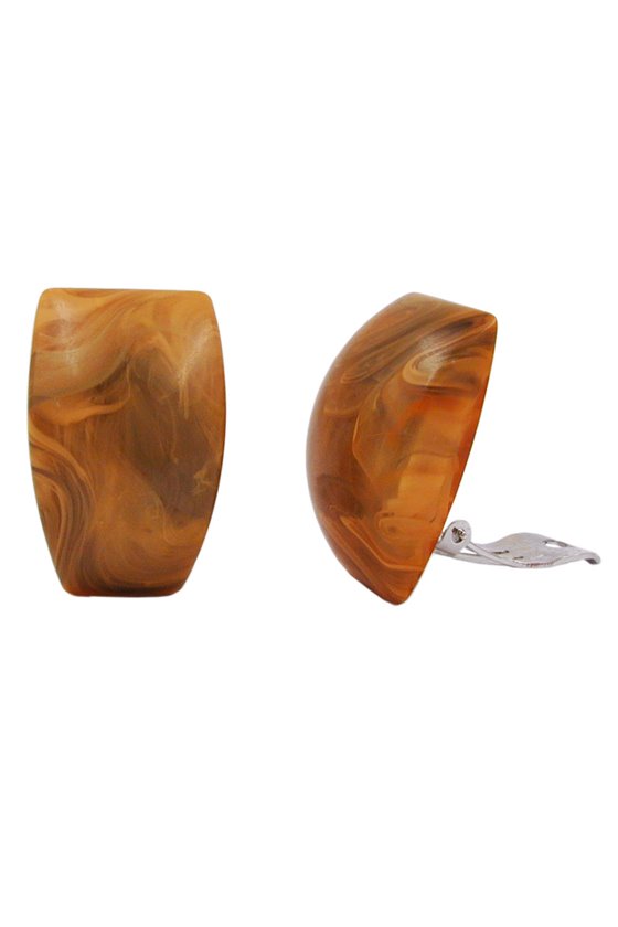 CLIP-ON EARRING TRAPEZIUM OCHER BROWN MARBLED