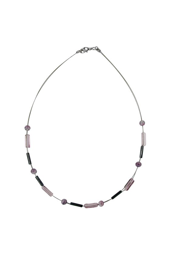 NECKLACE GLASS BEADS LILAC AND GREY