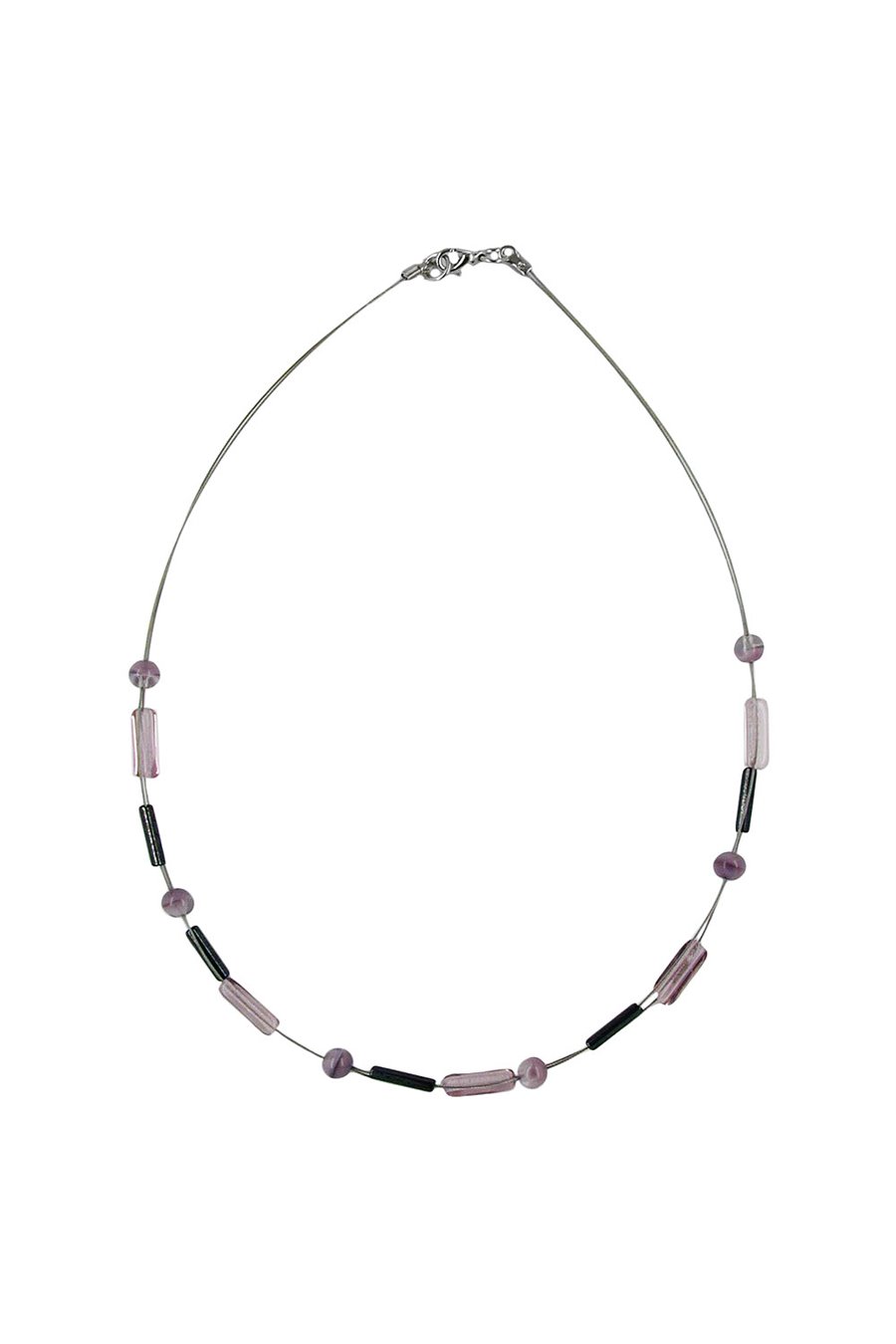 NECKLACE GLASS BEADS LILAC AND GREY