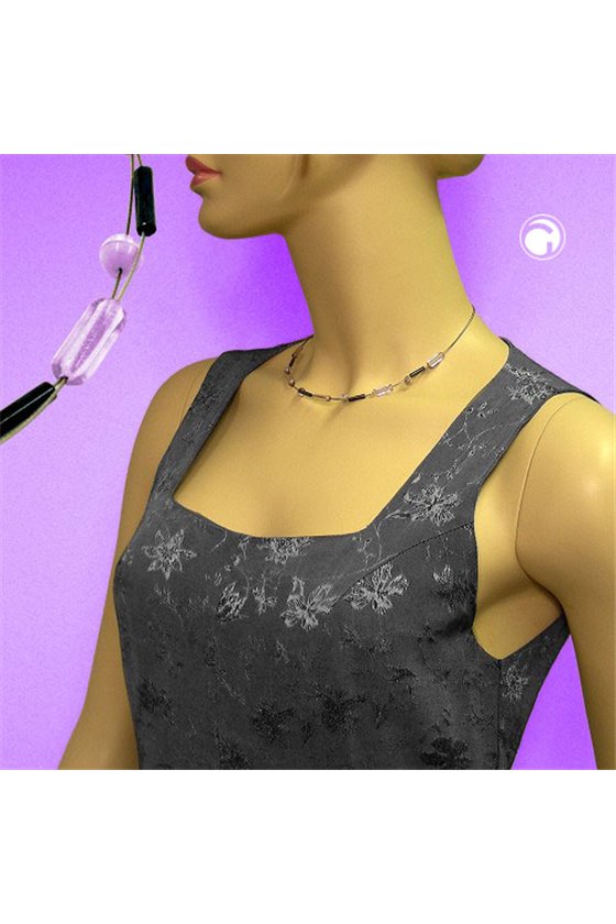 NECKLACE GLASS BEADS LILAC AND GREY