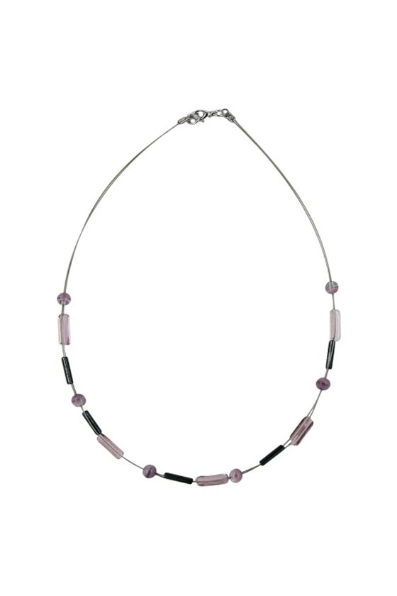 NECKLACE GLASS BEADS LILAC AND GREY