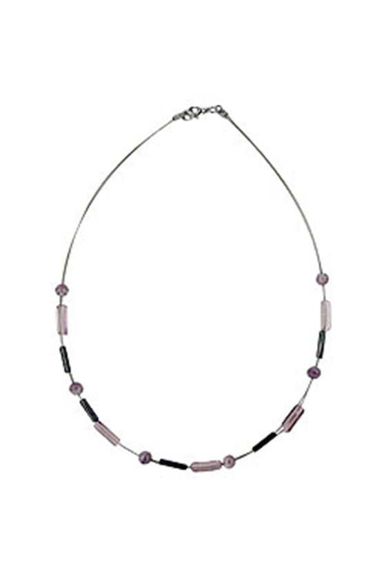 NECKLACE GLASS BEADS LILAC AND GREY