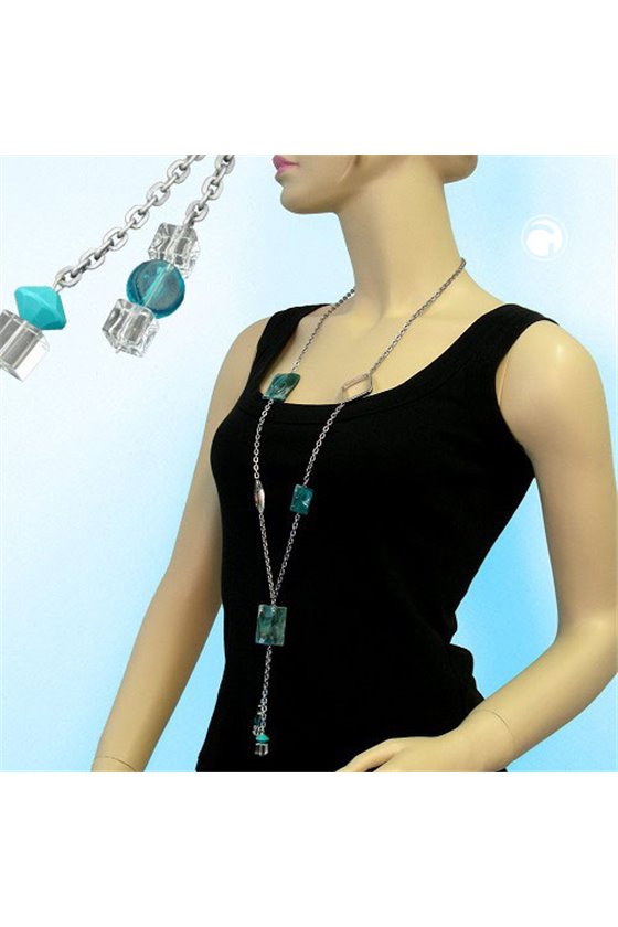 NECKLACE ANCHOR CHAIN TURQUOISE MARBLED 95CM