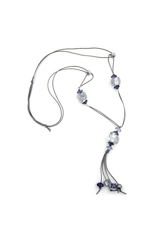 NECKLACE GREY/ SILVER MIRRORED BEADS